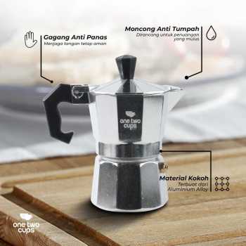 Gambar produk One Two Cups Moka Pot Espresso Coffee Maker Stovetop 1 Cup 50ml - JF112