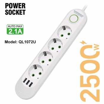 Taffware Stop Kontak USB Port EU Plug 10A 110-250V 2500W - QL-1071U / QL-1072U