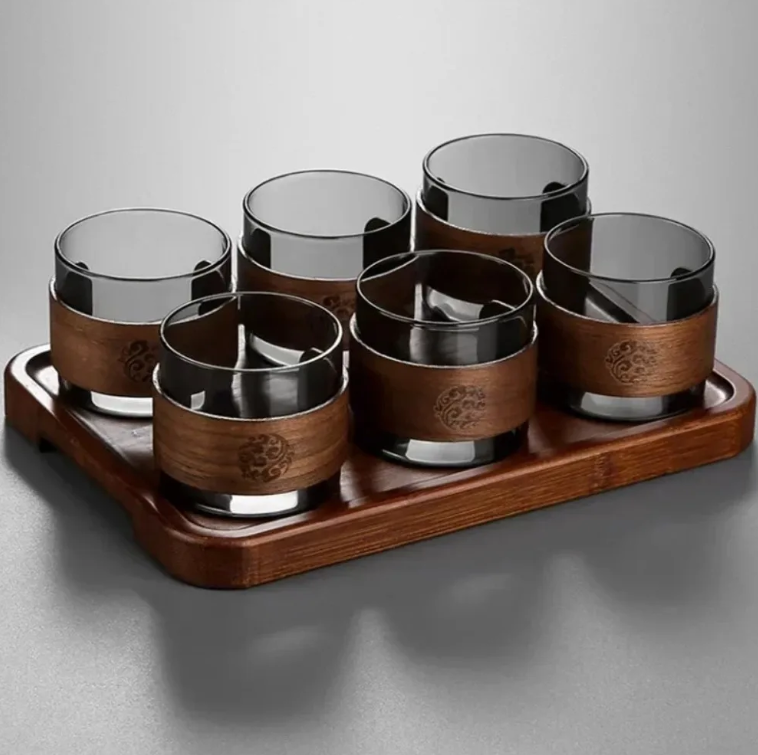 Gambar produk LIONS Gelas Teh Kopi Glass Tea Cup Borosilicate With Wooden Ring 200ml - LU2
