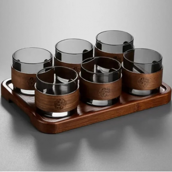 Gambar produk LIONS Gelas Teh Kopi Glass Tea Cup Borosilicate With Wooden Ring 200ml - LU2