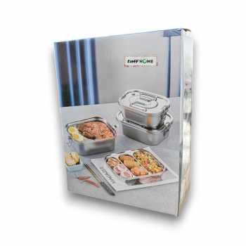Gambar produk TaffHOME Kotak Makan Lunch Box Stainless Steel 304 2L Triple Compartment - HS233