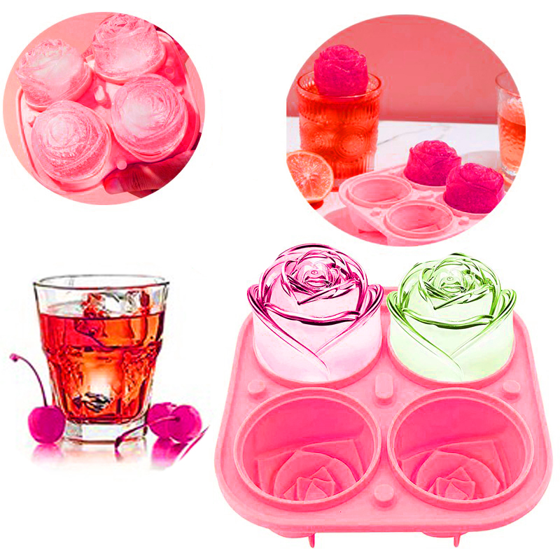Gambar produk FRD Cetakan Es Batu Silikon Mawar 4 Grid Ice Cube Mold - F-10