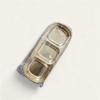 Gambar produk TaffHOME Tempat Saus Kecil Square Sauce Dish Plate Stainless Steel 304 3 Grid - UC3