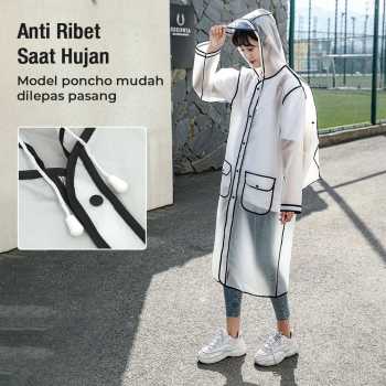 Gambar produk FJUN Jas Hujan Portable Raincoat Transparent Poncho with Hood L - FJ300