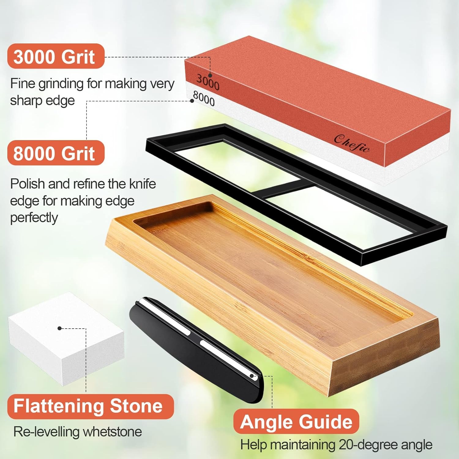 Gambar produk Chefic Batu Asah Pisau Whetstone Knife Sharpener 2 Side 3000/8000 - C380