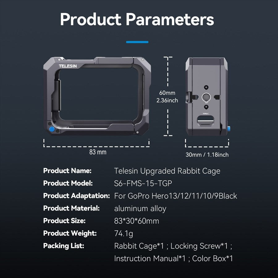 Gambar produk TELESIN Case Pelindung Kamera Aksi GoPro Hero 9 to 13 Protective Frame - S6-FMS-15-TGP
