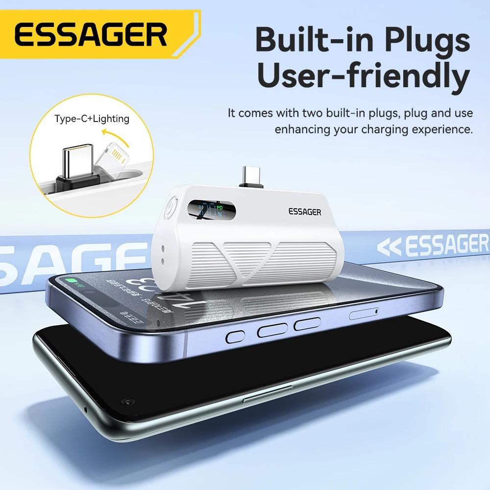 Gambar produk ESSAGER Power Bank Kapsul Mini 2in1 Type C Lightning PD 20W 5000mAh - QH-185