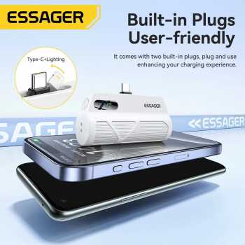 Gambar produk ESSAGER Power Bank Kapsul Mini 2in1 Type C Lightning PD 20W 5000mAh - QH-185