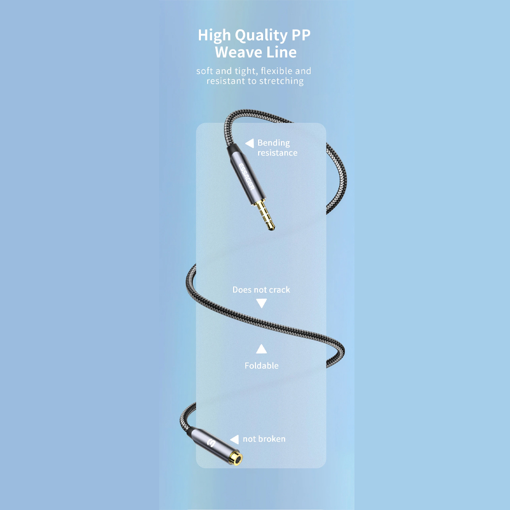 Gambar produk ESSAGER Kabel Audio Jack 3.5mm Male to Female HiFi 3 Sections 1M - EYPY335-YYA0G