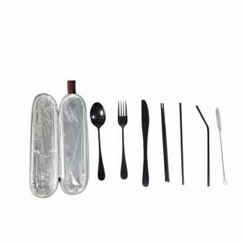 Gambar produk TaffHOME Set Alat Makan Sendok Garpu Pisau Sumpit Sedotan dengan Pouch - EA02300