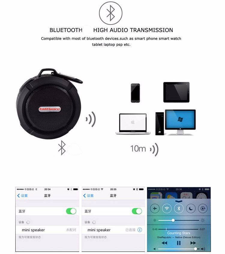 Gambar produk Taffware Speaker Bluetooth Portable Mini Stereo Outdoor Waterproof 5W - C6