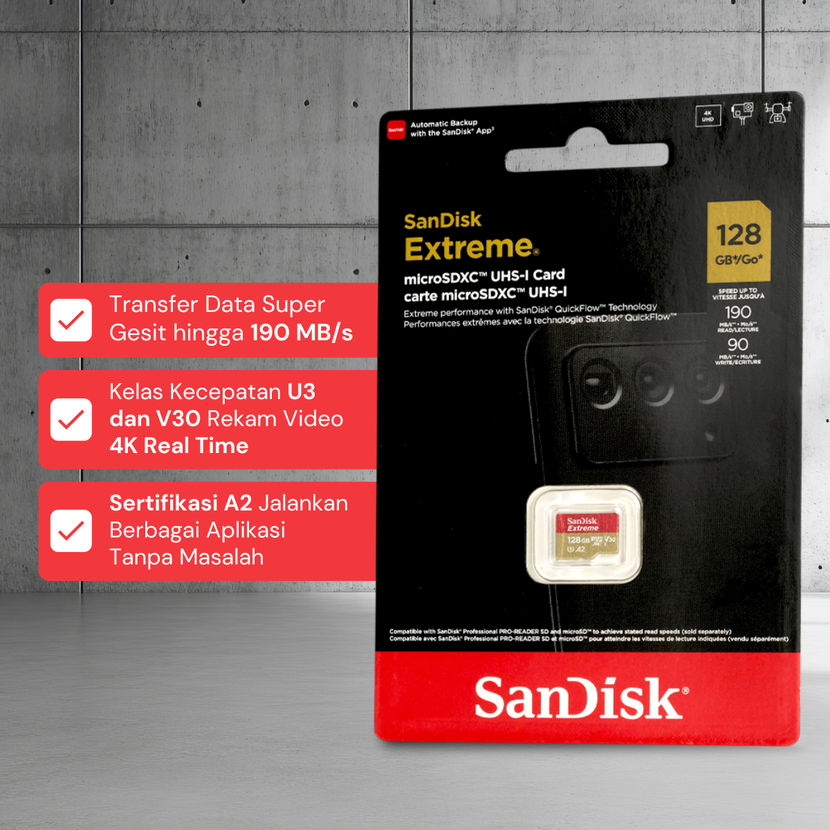 Gambar produk SanDisk Extreme microSDXC V30 A2 U3 128GB-SDSQXAA-128G
