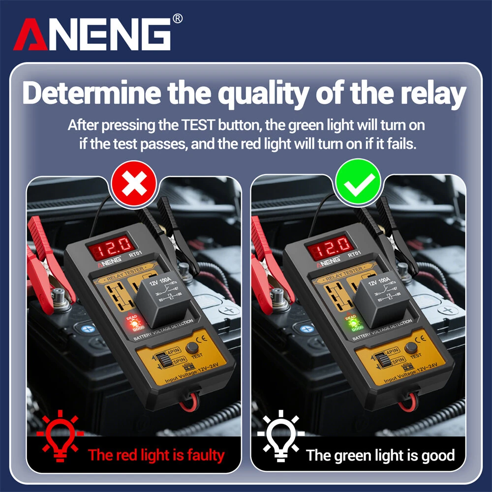 Gambar produk ANENG RT01 Automotive Relay Tester Digital Voltage 4-Pin 5-Pin 12V 24V - RT01
