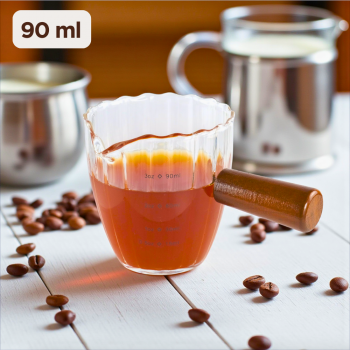 KESOTO Gelas Takar Kopi Espresso Shot Measuring Cup Wooden Handle 90ml - KS3