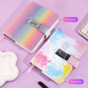 Gambar produk JIALILI Buku Diary Notebook Catatan Jurnal B6 256 Halaman with Lock Rainbow - F-5