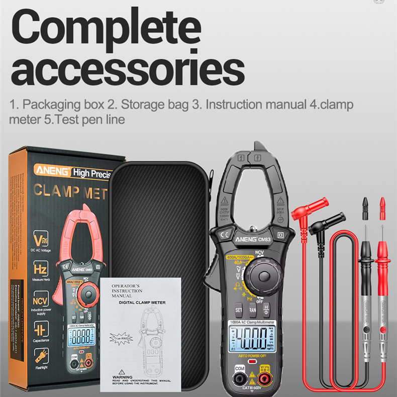 Gambar produk ANENG Clamp Meter Digital Multimeter Multitester LCD Flashlight 1000A - CM83