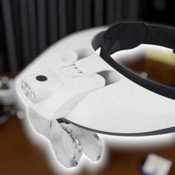 Gambar produk GORELAX Kaca Pembesar Headband Reparasi Magnifier with 2 LED 5 Lens 6X - MG81001-G
