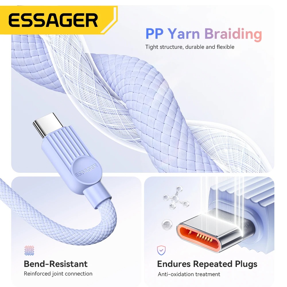 Gambar produk ESSAGER Kabel Data Type C to Type C PD Fast Charging Braided 3A 60W 1M - ES-X73