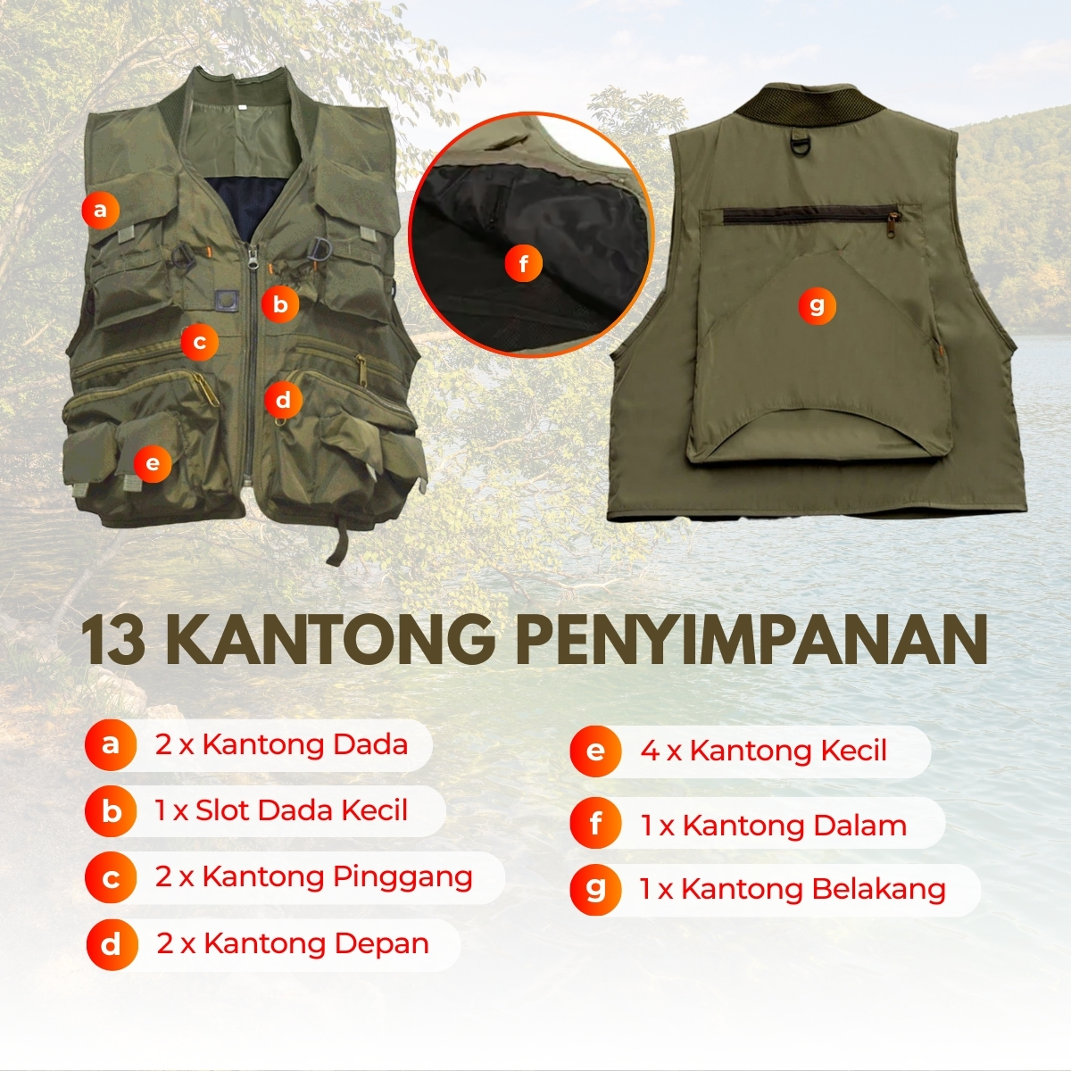 Gambar produk Deukio Rompi Pancing Fishing Vest Quick Dry Jacket XL - GDS09