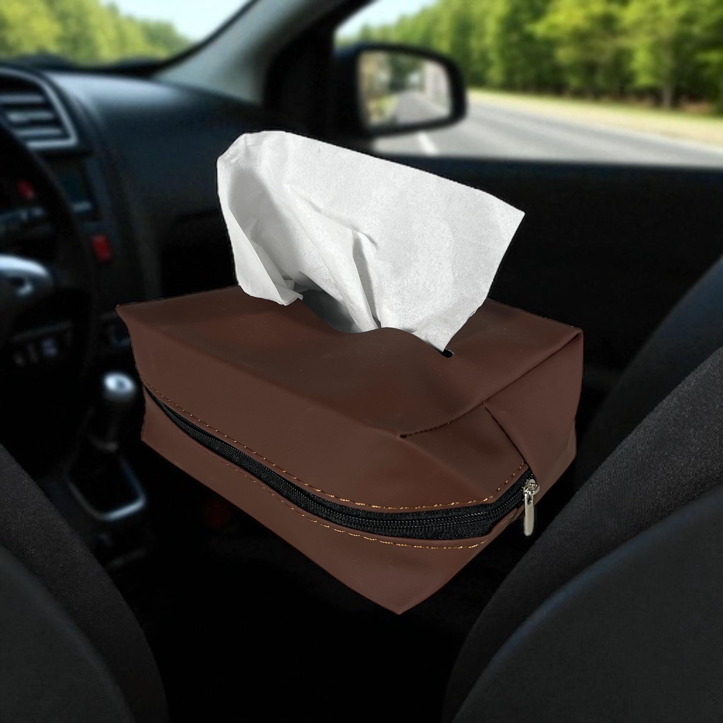 Gambar produk KUSH Tempat Tisu Mobil Multifunctional Car Tissue Box Nappa Leather - K-7