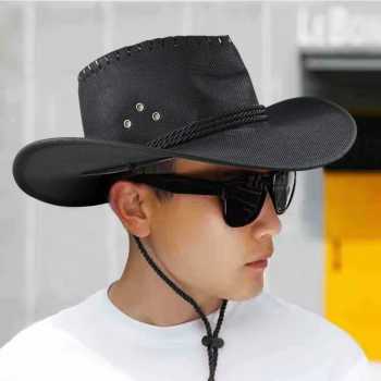 Topi Cowboy Unisex Hat Cotton Hemp Sunhat Wild Brim - Jn45
