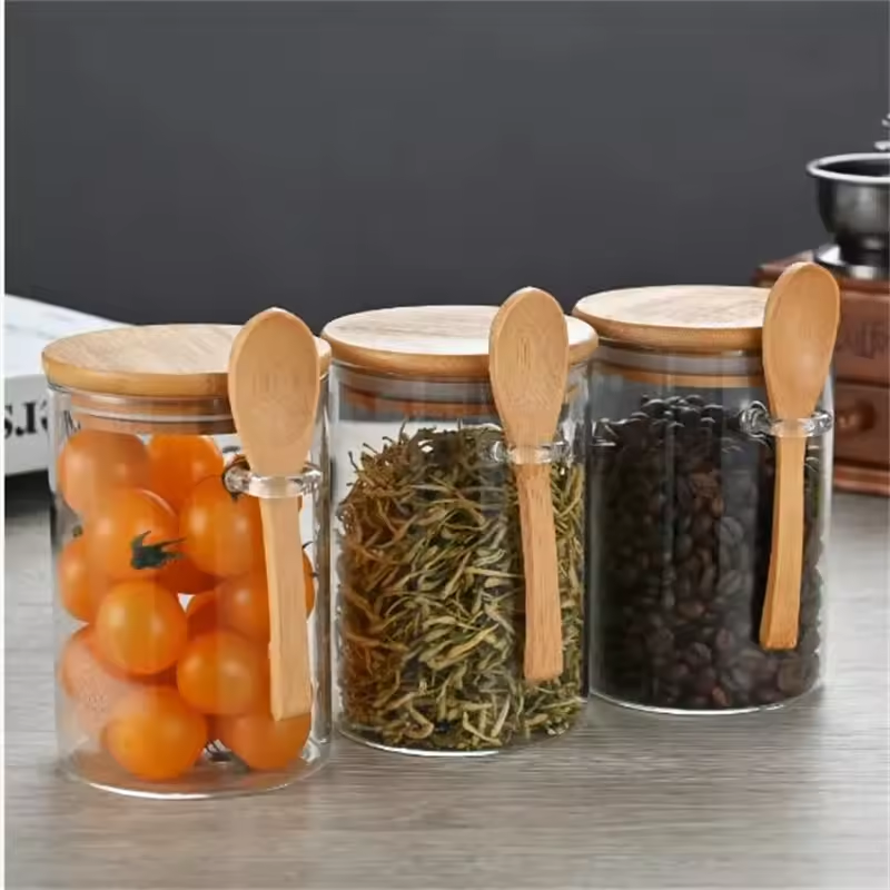 Gambar produk FMA Toples Kaca Penyimpanan Makanan Storage Glass Jar with Bamboo Lid 300ml - FM-LD1