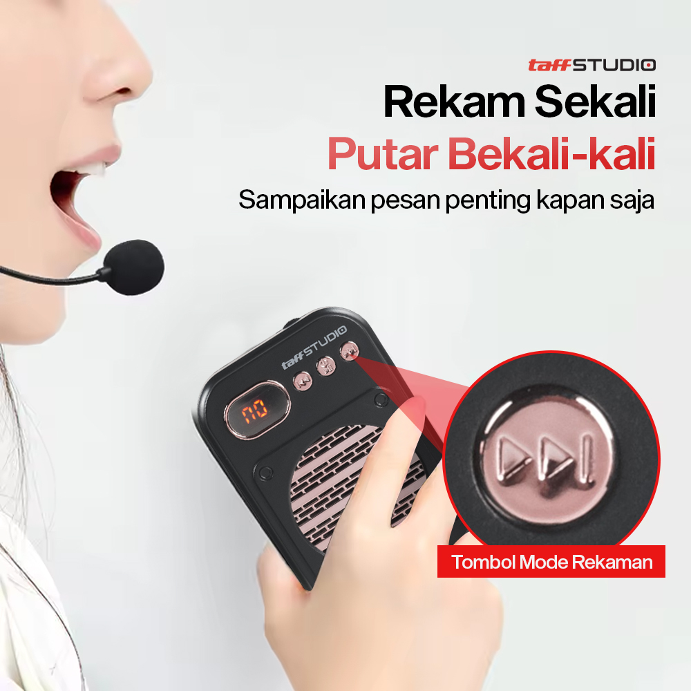 Gambar produk TaffSTUDIO Speaker Pinggang Bluetooth Voice Amplifier 2 Microphone 8W - S25