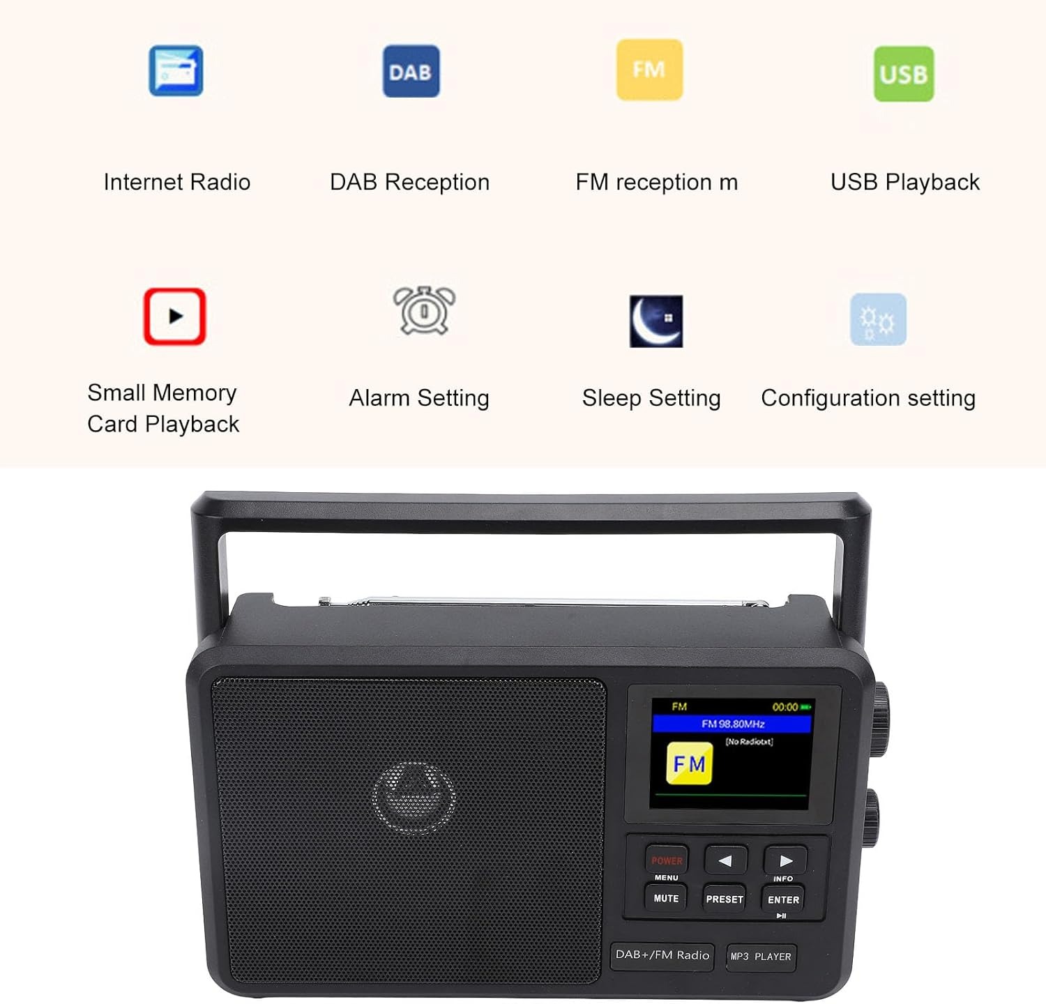 Gambar produk AGOAL Radio Digital Portable DAB FM Bluetooth Alarm with LCD Screen - CS-806