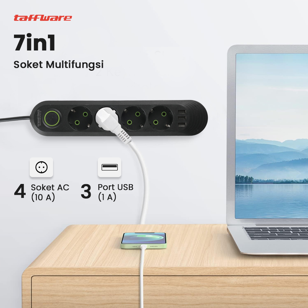 Gambar produk Taffware Stop Kontak USB Port EU Plug 10A 110-250V 2500W 4 Lubang - QL-1071U / QL-1072U