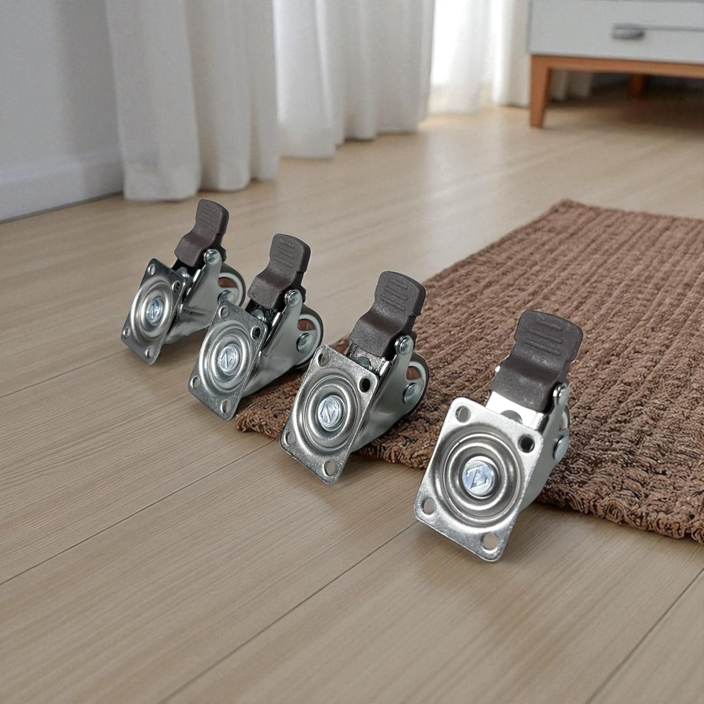 Gambar produk CASTRY Roda Kastor Furniture Soft Rubber Caster Wheel 1 Inch 4 PCS Flat with Brake - C10