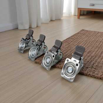 Gambar produk CASTRY Roda Kastor Furniture Soft Rubber Caster Wheel 1 Inch 4 PCS Flat with Brake - C10