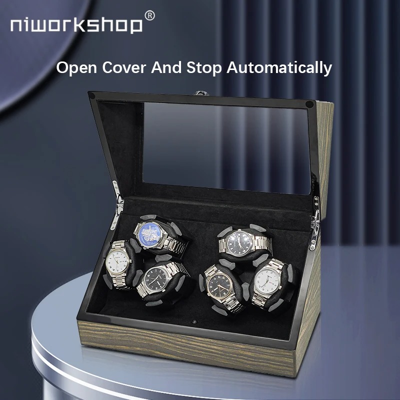 Gambar produk Niworkshop Watch Winder Box Automatic Kotak Display Jam Tangan 6 Slot - WX-3366