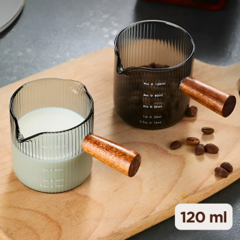 KESOTO Gelas Takar Kopi Espresso Shot Measuring Cup Wooden Glass 120ml - KS21