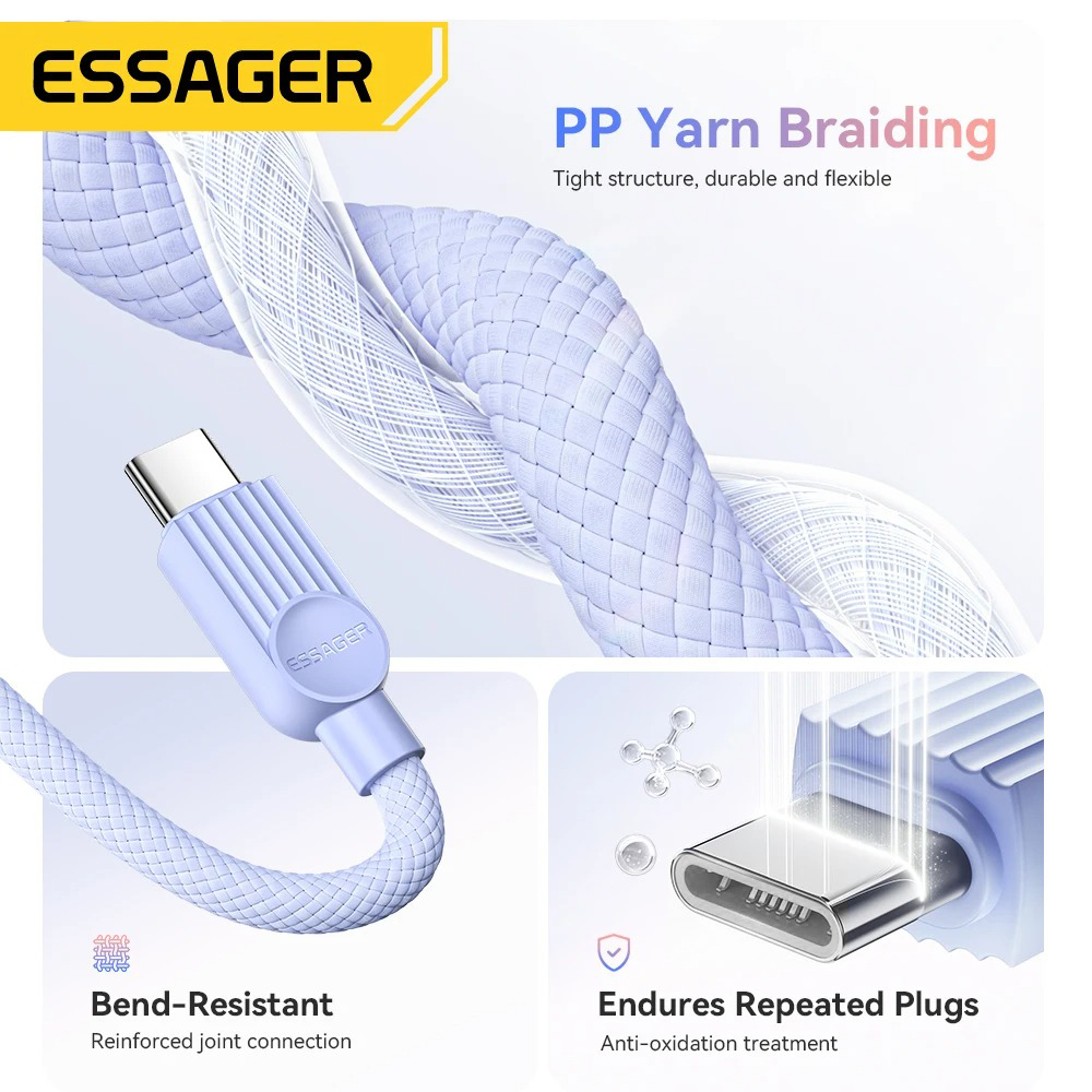Gambar produk ESSAGER Kabel Data Type C to Type C PD Fast Charging Braided 3A 60W 1M - ES-X73