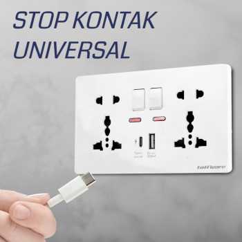 Taffware Stop Kontak Universal UK EU US 2 Port USB with Switch - DZE412
