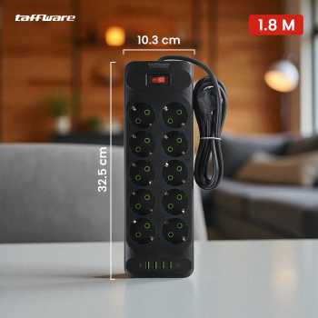 Gambar produk Taffware Stop Kontak USB Type C EU Plug 10A 110-250V 2500W 10 Lubang - QL-1077U / QL-1078U