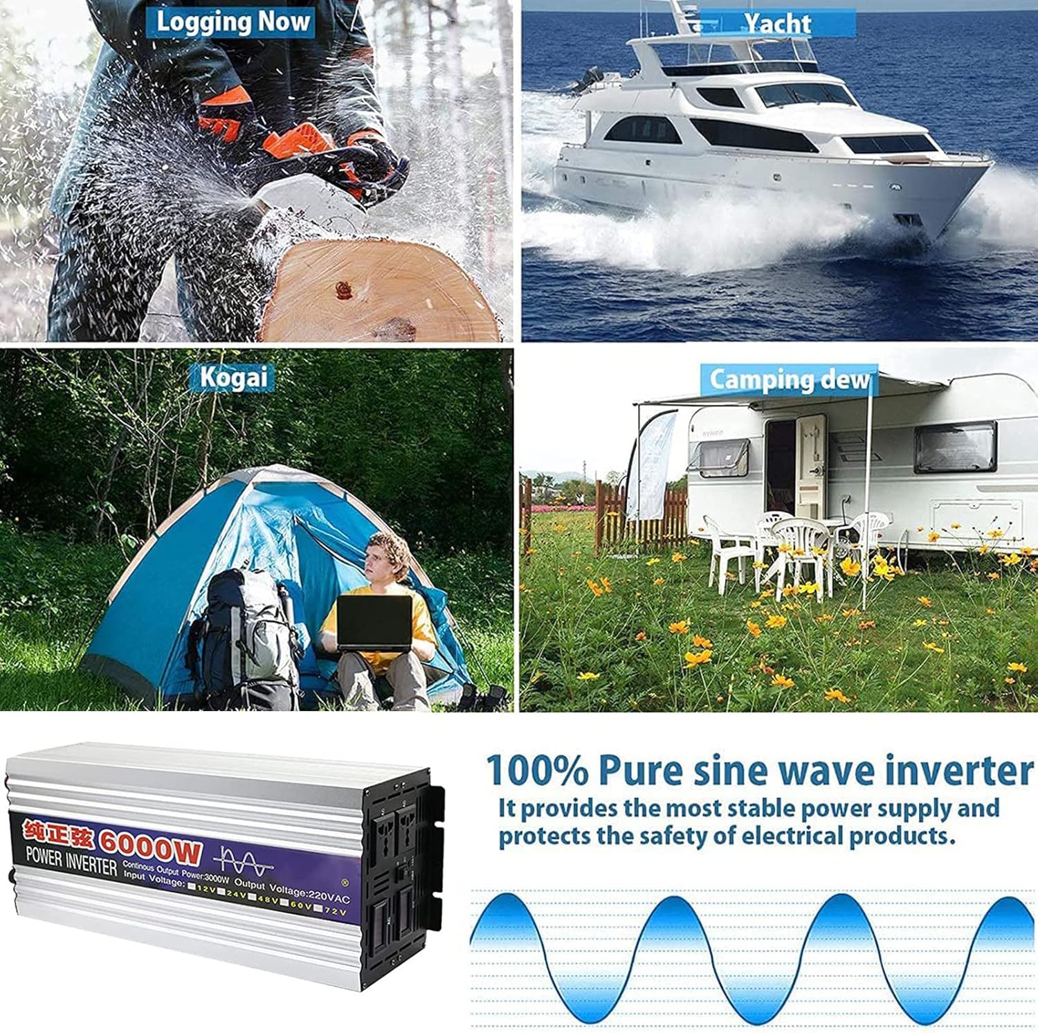 Gambar produk BEZAX Power Inverter Mobil Pure Sine Wave DC 60V to AC 220V 6000W - BZX27DK