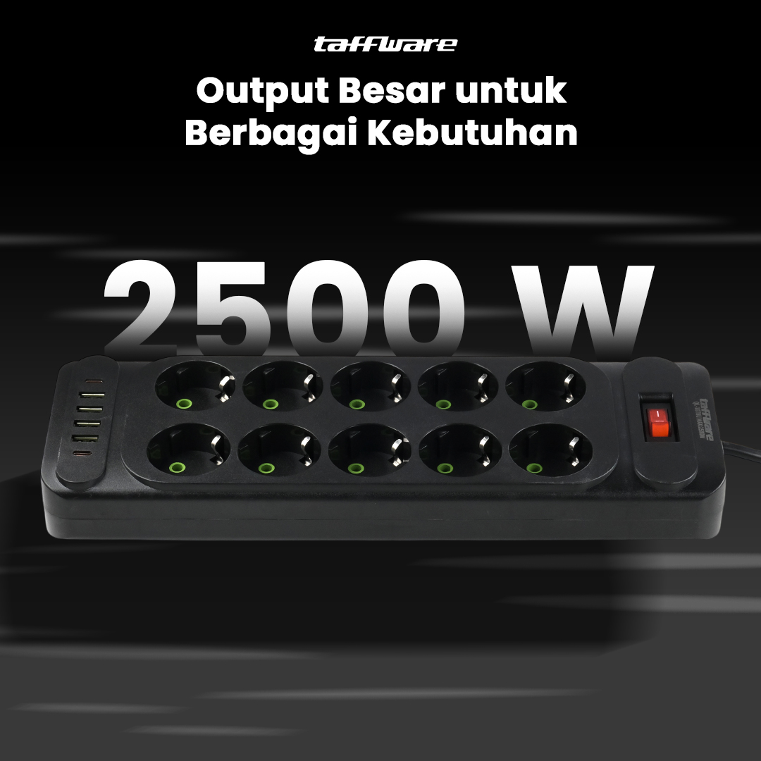 Gambar produk Taffware Stop Kontak USB Type C EU Plug 10A 110-250V 2500W 10 Lubang - QL-1077U / QL-1078U