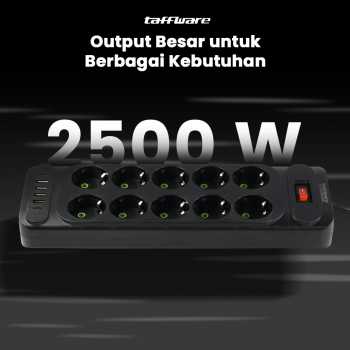 Gambar produk Taffware Stop Kontak USB Type C EU Plug 10A 110-250V 2500W 10 Lubang - QL-1077U / QL-1078U