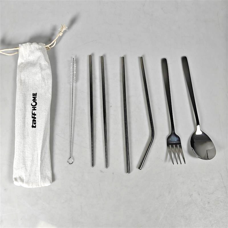 Gambar produk TaffHOME Set Alat Makan Sendok Garpu Sedotan Sumpit dengan Pouch 6 PCS - T10