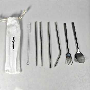 Gambar produk TaffHOME Set Alat Makan Sendok Garpu Sedotan Sumpit dengan Pouch 6 PCS - T10