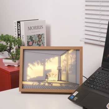 Gambar produk INS Lampu Meja Hias 3D Lukisan Kayu Akrilik 3in1 Color Painting LED Empty Room - DR5W