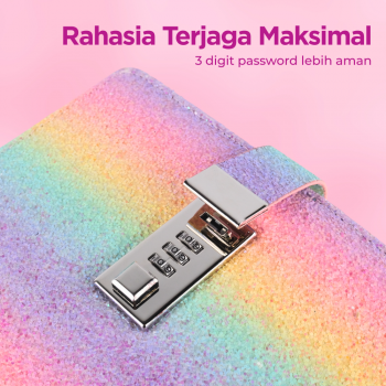 Gambar produk JIALILI Buku Diary Notebook Catatan Jurnal B6 256 Halaman with Lock Rainbow - F-5