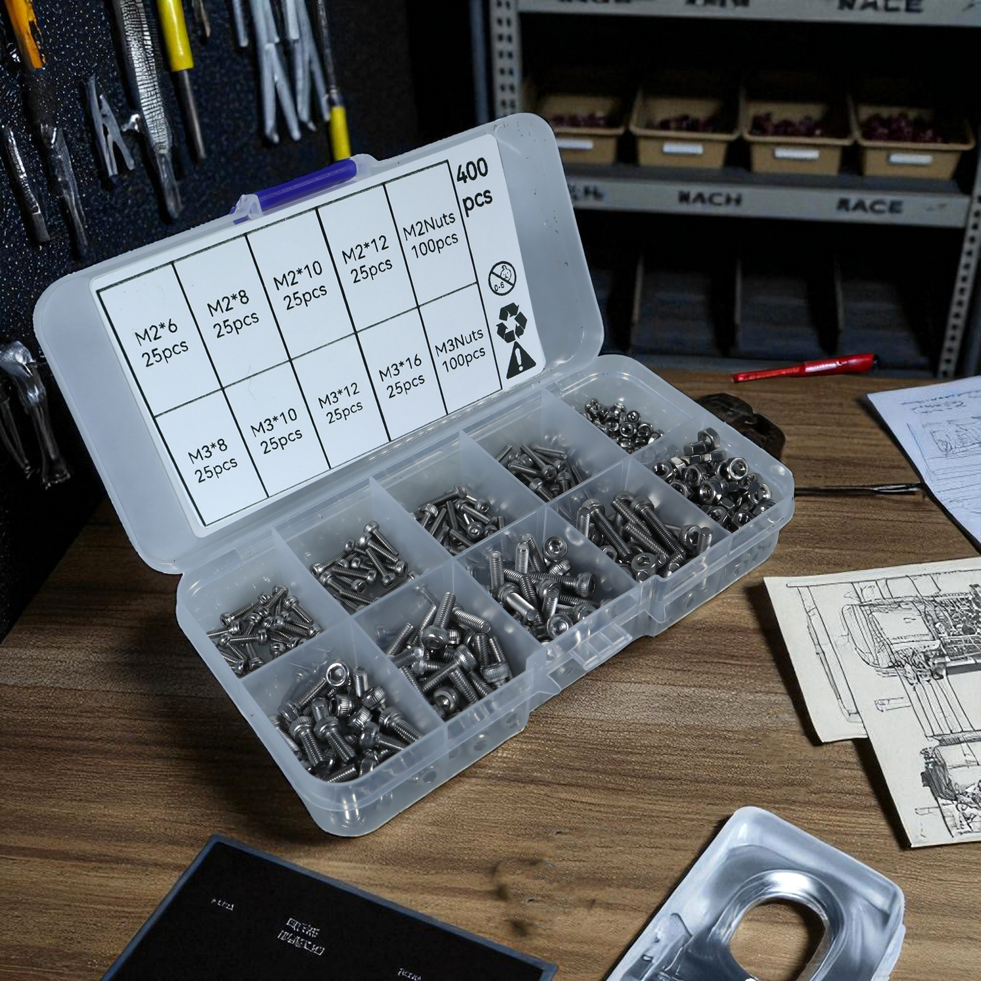 Gambar produk Taffware Baut Set Screw Bolt Nuts Hexagon Stainless Steel M2 M3 400PCS - DIN912