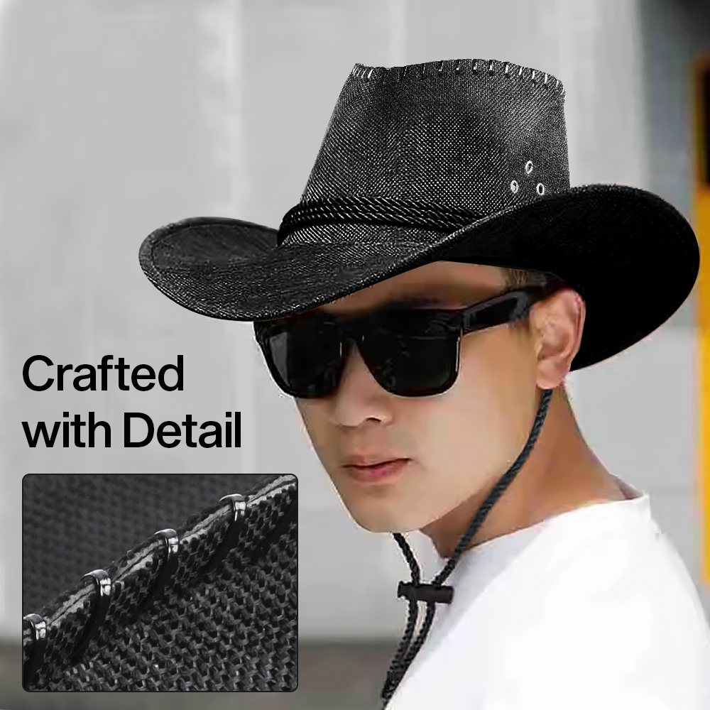 Gambar produk Topi Cowboy Unisex Hat Cotton Hemp Sunhat Wild Brim - Jn45