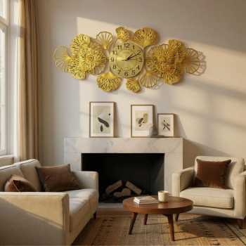 TaffHOME Jam Dinding Besi Elegan Ginkgo Biloba Silent Movement 92.5cm - 2143