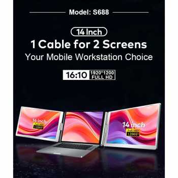 Portable Monitor Dual Screen Extender 14 Inch IPS FHD 60Hz USB Type C - S688