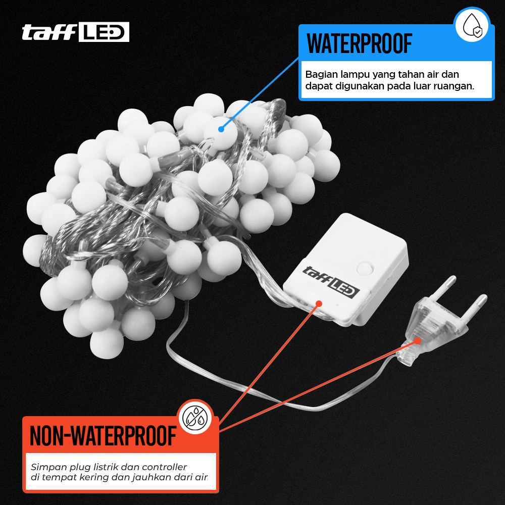Gambar produk TaffLED Lampu Hias String Lights Waterproof 80 LED 4W 10M Model Ball - YJT80L