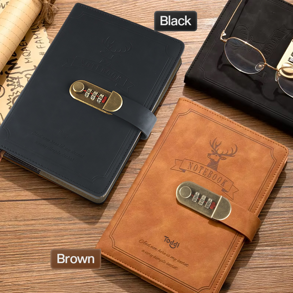 Gambar produk Toddi Buku Jurnal Leather Notebook Diary 80GSM 265 Halaman with Lock - TD-A5