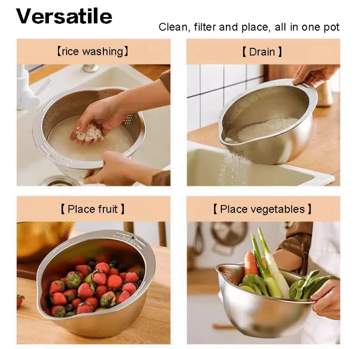 Gambar produk WONDER Pencuci Beras Rice Washer Strainer Bowl Stainless Steel - WD2